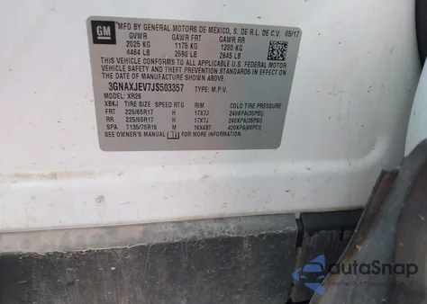 2018 Chevrolet Equinox Lt из США, поврежденный, VIN 3GNAXJEV7JS503357